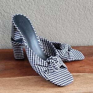 J. Crew Women's Navy and White Gingham Block Heel Mules